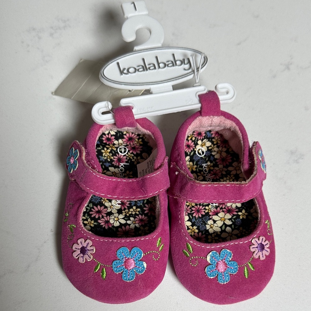 Koala Kids Pink Floral Embroidered Baby Shoes